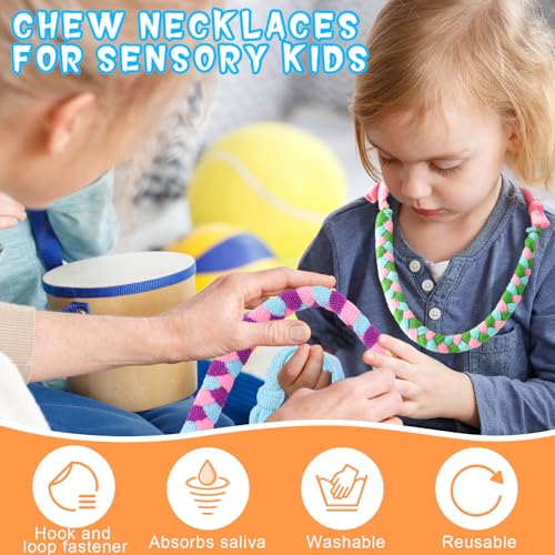 Image of Henoyso 12 Pack Sensory Chew Necklaces Kids Soft Terry Cloth Oral Motor Teething Toys for Boys Girls, Reusable Chewy Jewelry for Focusing & Calming(Macaron Twist Style,Stylish Color)