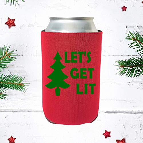 Funny Christmas Can Coolie - Let's Get Lit Can Cooler - Christmas Holiday Alcohol Gift #TOP5