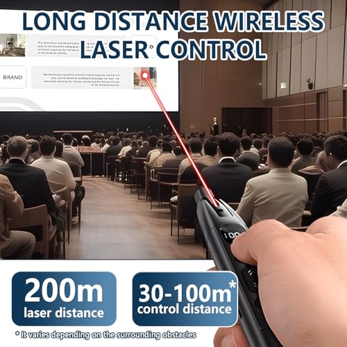 Presenter - 2,4 Ghz Usb PräSentator Mit 3-Stufigem Rotlicht-Laser | Ausziehbarer Zeigestab | 199-Minuten Countdown Timer | Kompatibel Mit Windows/Mac/Linux & Powerpoint/Keynote/Google Slides (schwarz)