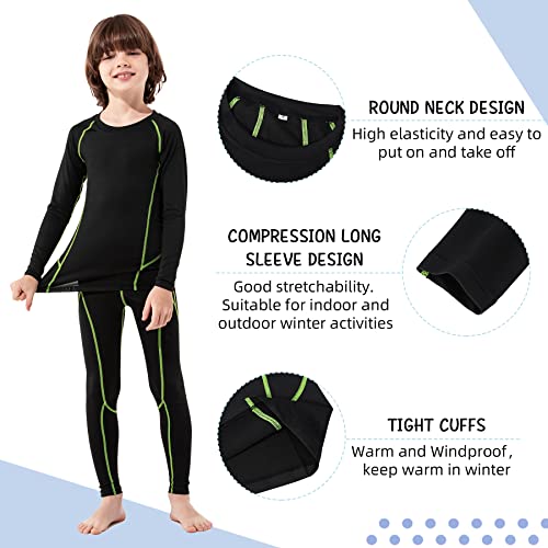 Zando Kids Thermal Underwear Set Fleece Lined Leggings Thermal Underwear For Kids Long Johns For Kids Athletic Base Layer Compression Underwear Shirt Tights Set For Boys And Girls Green Set Large #TOP4