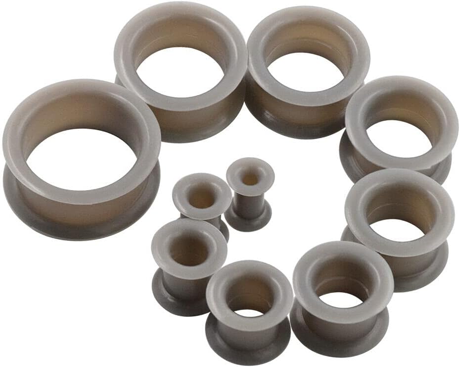 Pair 2g (6MM) GRAY SILICONE EYELET TUNNELS Double Flare Gauges Thin Soft Flexible Flesh Plugs (2pcs)