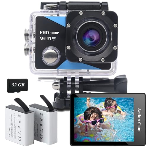 Nvgfelis WiFi Action Cam FHD 1080P mit 32GB Speicherkarte, Actionkamera wasserdicht bis 30M, ActionCamera mit 2×1050 mAh wiederaufladbare Akkus und Zubehör-Set Nvgfelis WiFi Action Cam FHD 1080P mit 32GB Speicherkarte, Actionkamera wasserdicht bis 30M, ActionCamera mit 2×1050 mAh wiederaufladbare Akkus und Zubehör-Set