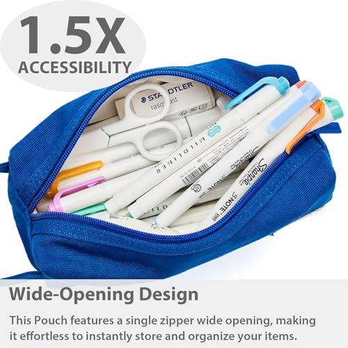 Image of SPACEMATE Pencil Case Pouch Box Bag School Supplies Girls Boys Kids, Cute Preppy Stuff Large Big Capacity Aesthetic Canvas Pen Organizer, Back to College Stationary, Blue, Simple Style, 1200ml