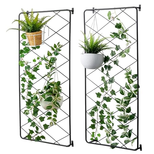 MyGift 50'x24' Wall Mounted Garden Trellis, Black Metal Lattice Panels for Outside, Hanging Lattice...