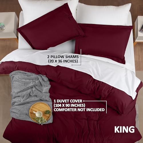 Utopia Bedding Duvet Cover King Size - 3 Piece with Zipper Closure - 1 Comforter Cover 104X90 Inches & 2 Pillow Shams 20X36 Inches (Burgundy) Comforter Not Included