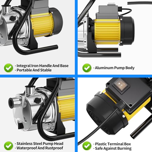 Image of Water Transfer Pump 110V Shallow Well Pump 1.6HP Electric Portable Garden Pressure Booster Pumps for Sprinkler Irrigation Lawn with Adapters, Light Yellow