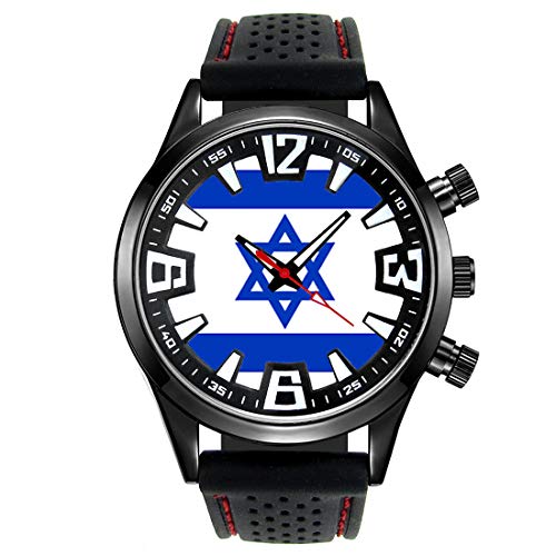 Timest - Bandera de Israel - Reloj para Hombre con Correa de Silicona Negro SF110