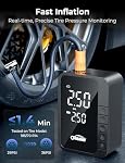 Oasser Gonfleur de pneus Portable Air Compresseur 6X Plus vite 150PSI Sans fil Air Pompe pour pneus de voiture Pompe à pneus électriques pour moto de voiture boule, LCD Mesure de pression, LED Lumière, USB Port, Sac de rangement Numérique double valeurs,6000mAh,150PSI,Type C US