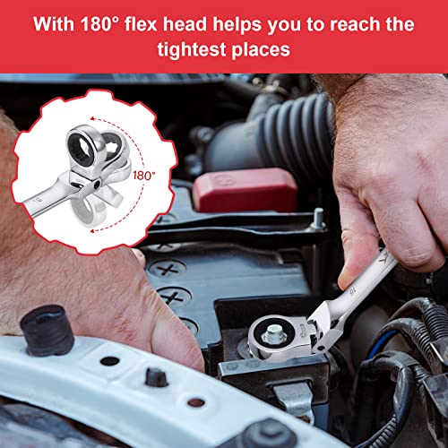 Towallmark 12-Piece Flex-Head Ratcheting Combination Wrench Set, Metric, 8-19Mm, 72-Teeth,Cr-V Constructed With Rolling Pouch #TOP3