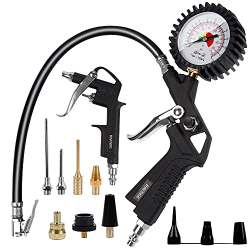 Hausse Heavy Duty Air Compressor Accessory Kit, Air Blow Gun and Air Hose Fittings, 1 4  NPT Air Tool Kit with 116 PSI Rubber Hose Tire Inflator Gauge