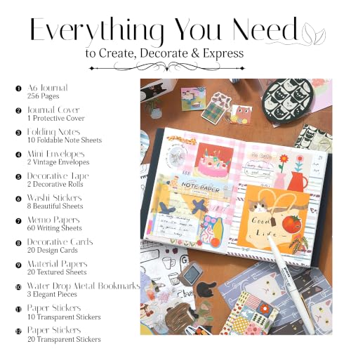 Image of The AutoStory Vintage Scrapbook Album Kit - A6 Junk Journal Notebook with Aesthetic Stickers, Collage Paper Pack & Washi Tape - DIY Journaling Supplies Gift for Teens & Girls (Scintilla, Yellow)