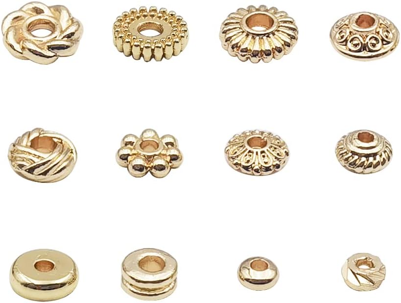 INSPIRELLE 120pcs Spacer Beads Gold Plated Long-Lasting Heishi and Rondelle Bead for Jewelry Bracelet Necklace Making