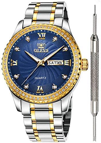 OLEVS Luxury CZ Rhinestone Watches for Men Waterproof Mens Fine Business Casual Watch Calendar Week Analog Quartz Watch