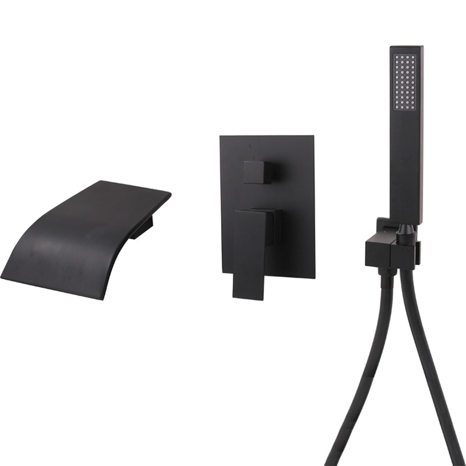 NZPOST Bathroom Mixer Tap with Shower Black Waterfall Tap with Shower Shower Head and Hose Set for Bath Ta