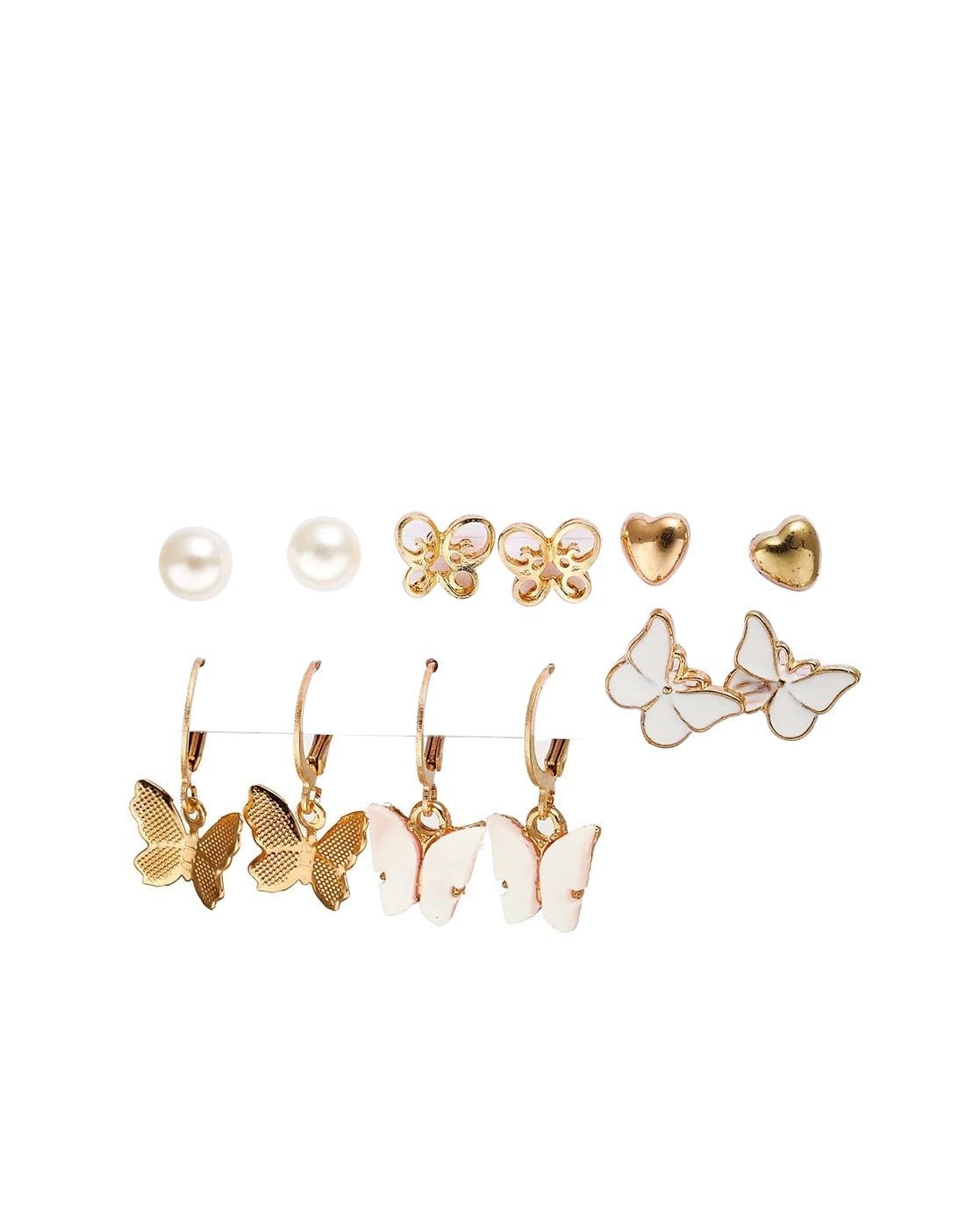 BellaStella Korean Stylish Pearl Heart Butterfly Stud Hoop Earrings For Women and Girls Fashion Jewelry Pack of 6 Pair (B0B81RZ21Z) Amazon Price History, Amazon Price Tracker