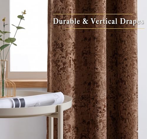Image of IVAZA Premium Velvet Burnout Pattern 70% Blackout Opaque Curtains - Thermal Insulated, Heavy Blackout Opaques, Room Darkening Curtain for Door 8 Feet Pack of 2 Brown Burnout