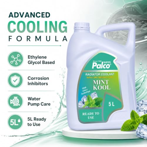 Image of PALCO MINT KOOL Radiator Coolant Ready to Use for Petrol Diesel Engines Cars, Jeep, Commercial Water as a Cooling Medium Vehicles| Ethylene Glycol Based Coolant| Nitrite Amine free 5Litre (Pack 3)