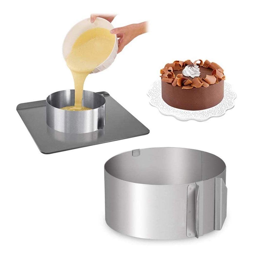 Bakers Cutlery Adjustable Stainless Steel Cake Mold Pan Cookie Fondant Mousse Ring Baking Tool Cake Mould Round Cake Decorating Tools,Pack of 1 4