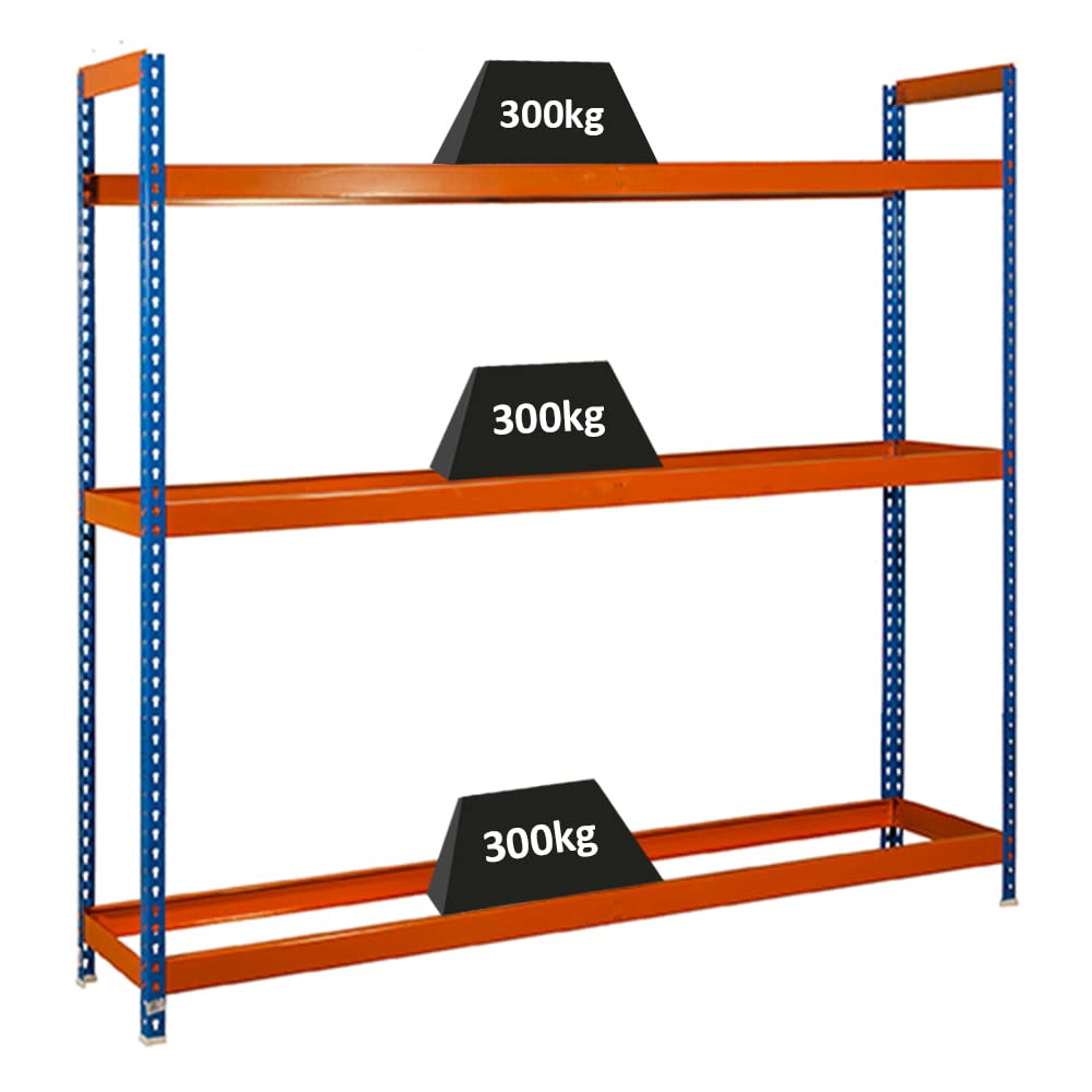 PROREGAL Reifenregal Big Metal Shark No. 6 | HxBxT 200x180x45cm | 3 Ebenen | 21 Reifen | Blau Reifenständer Garagenregal/Orange