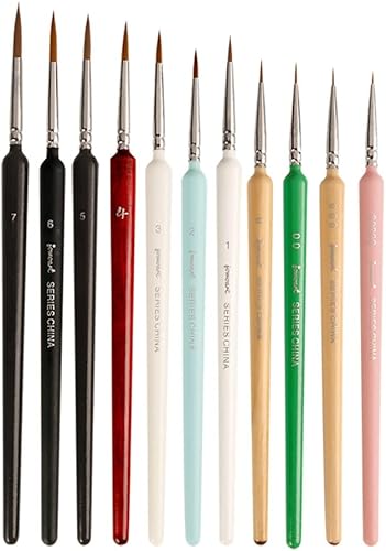 JOWOART Juego de 11 pinceles de pintura para detalles finos, kit de pinceles de pintura en miniatura, juego de pinceles para acrílico, acuarela,