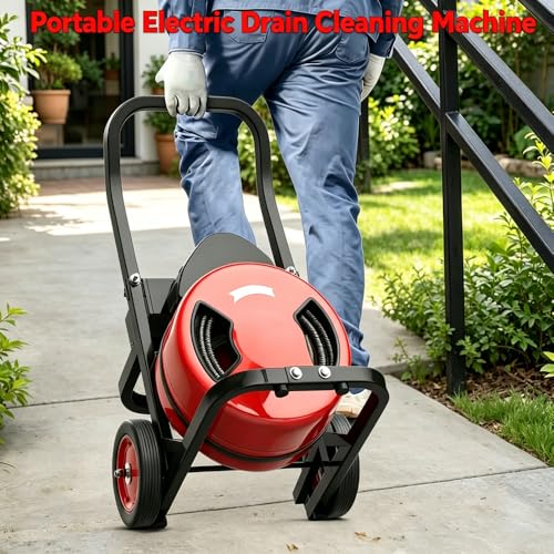 Image of Garvee 100Ft 3 /4 Inch Drain Cleaning Machine. Sewer Snake 750w Auto Feed with 6 Cutter, Portable Drain Cleaning Machine Electric Drain Auger Sewer Auger Air-Activated Foot Switch for 4 inch to 8 inch Pipes