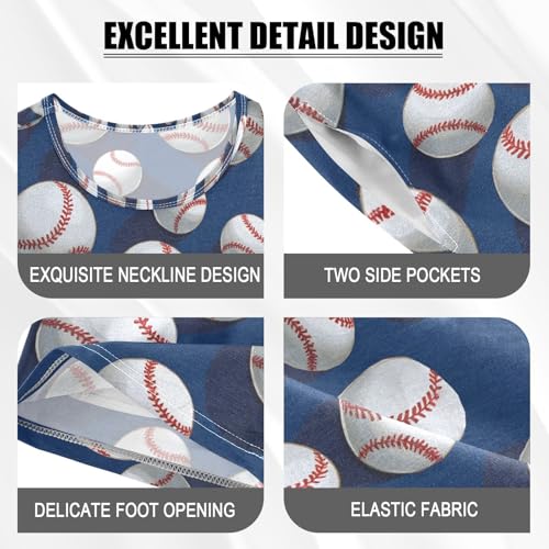 ALAZA Funny 3d Baseball Pajamas Set Short Sleeve Cotton Sleepwear Summer Pjs 2 Piece 5-14Y4