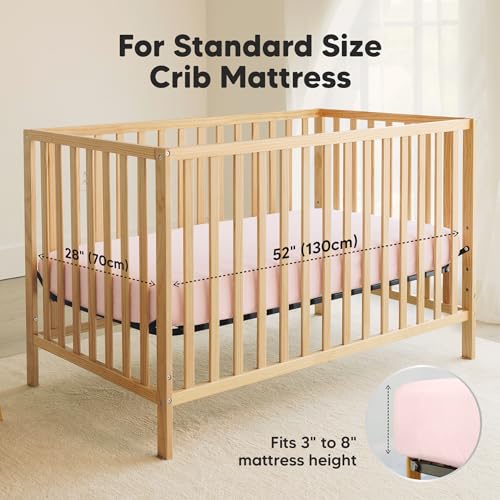 Image of 2-Pack Waterproof Crib Sheets for Boys, Girls - 52x28 Fitted Organic Cotton Baby Crib Sheets, Toddler Mattress Protector Cover, Washable, Soft & Durable Baby Bedding Essentials (Mist Rose)