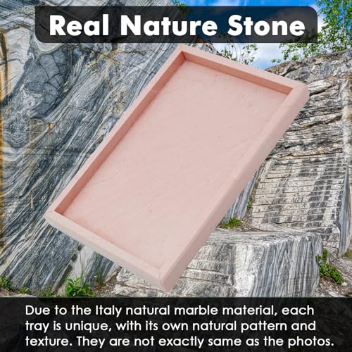 Image of Real Natural Marble Tray for Bathroom, Vanity, Kitchen and Desktop, Rectangle Genuine Marble Stone Tray for Jewelry, Cosmetics, Candles, Lotion, Perfume (Pink, 12 inch x 8 inch x 1.2 inch)