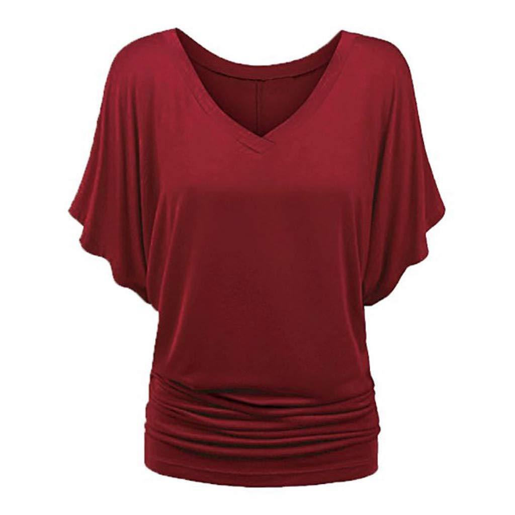 WWricotta Loose Top Fashion Plus Pliegue T Camisa Batwing Mujeres Manga Sólida Tamaño V Cuello Hem Plus Take Tops Sudaderas Chica Blusas Y Camisas Mujer Camisetas Mujer Baratas