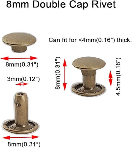 Miniatura 8 de 85 juegos de remaches de cuero de acero inoxidable con kit de herramientas, remaches de doble tapa, remaches tubulares de metal, reparaciones,