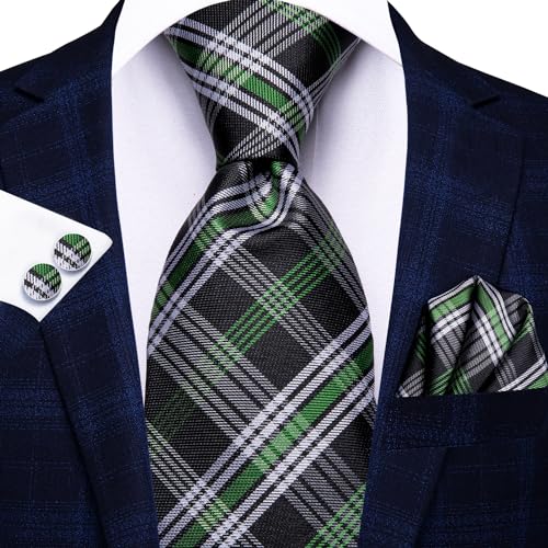 Image of Hi-Tie 3 Pcs Gift Box Mens Tie Set Necktie with Pocket Square Cufflinks Lapel Pin Silk Neck Tie Collection