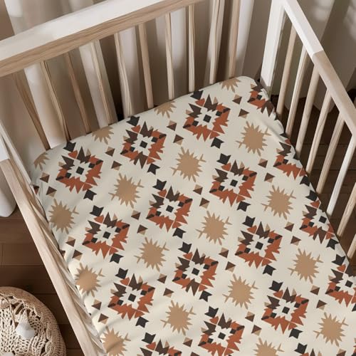 Native American Geometric Pattern Baby Sheets for Crib, Unisex Western Tribal Nursery Fitted Bed Sheet for Boys Girls Standard Crib and Toddler...
