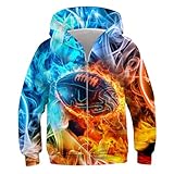 Picture of Idgreatim 3D Graphic Hoodies for Boys 8-10T Kids Cool Water Fire Football Pattern Hoody Sweatshirt Fall Winter Metal Zip Up Pullover Size 8 10