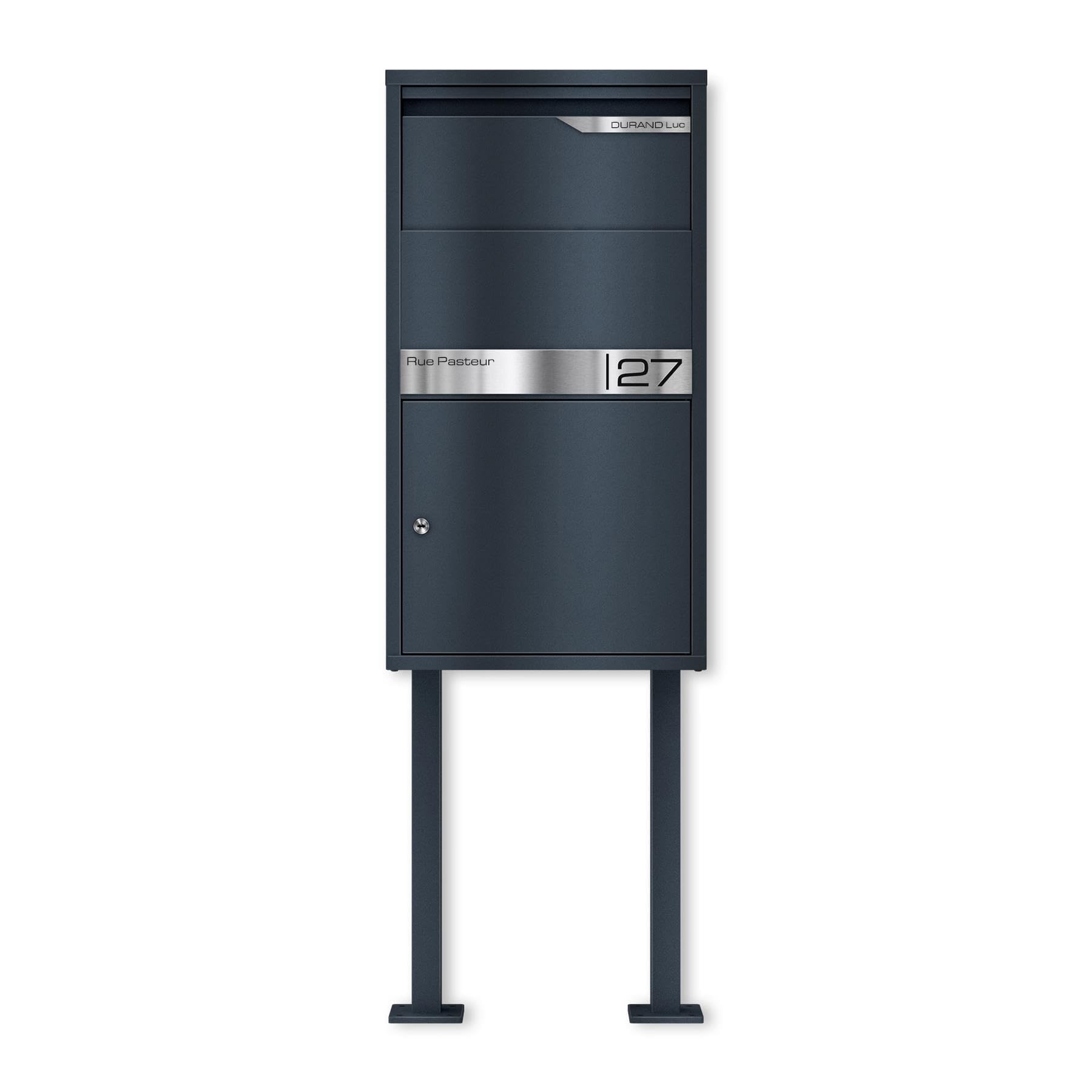 Metzler® boîte à Colis sécurisée avec Support au Sol et clapet antivol RAL 7016 Gris Anthracite réception sans Contact Design Durable Gravure Personnalisable 10 Ans pièces détachées Avalon