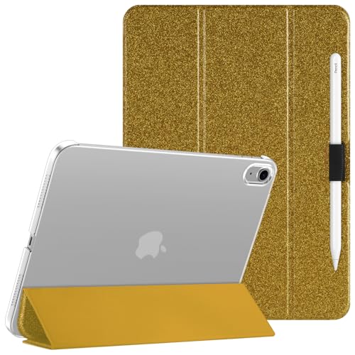 HGWALP Clear Case for iPad A16 11th Generation 11 Inch (2025),iPad 10th Generation 10.9' (2022),Stand Cover with Hard Translucent Back, Support Touch ID, Auto Wake/Sleep&Stylus Holder- (Glitter Gold)