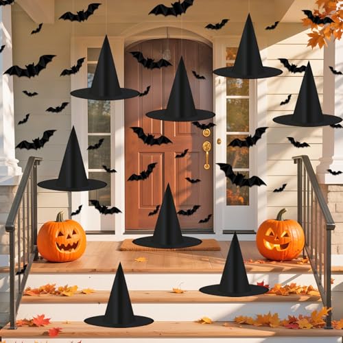 Tepoobea Halloween Decorations Black Witch Hats, 8 Pack Hanging Witches