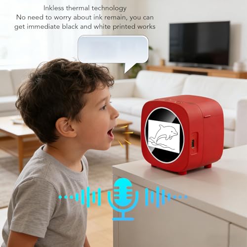 Image of Luocute AI Sticker Printer, Voice Activated Thermal Printer with 2.4 Inch HD Screen, Inkless Portable Sticker Maker for Study Notes, Diary Stickers and DIY Projects
