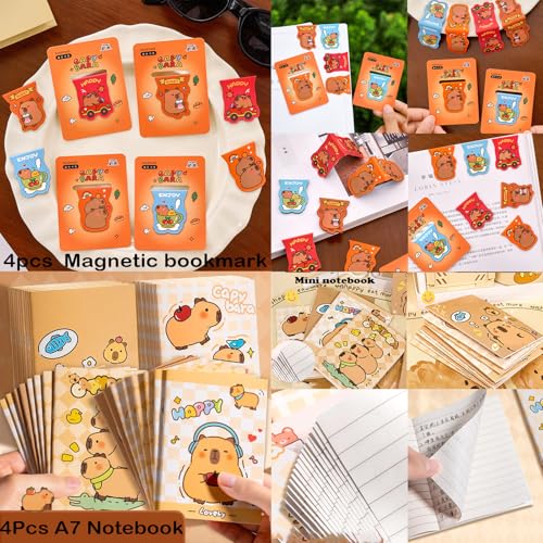 Image of Cute Capybara Pencil Case Gift Set, Includes Pencil Case,Capybara Ball-Point Pen,Color pen,Eraser,Bookmark,Mini notebook,Pencil sharpener,Stickers,Keychain.