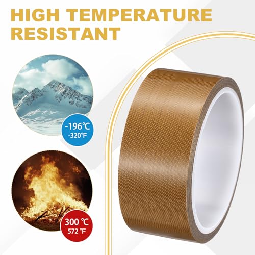 Image of PATIKIL High Temperature PTFE Tape 1-9 /16 Inch x 33 Feet, PTFE Coated Fiberglass Adhesive Tape for Vacuum Sealer Machines Hand-Impulse Sealers Insulation, Brown