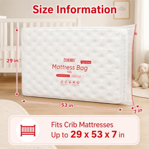 Image of ZCHENBS - Crib Mattress Bags for Moving, Waterproof Mattress Storage Bag with Zipper, Heavy-Duty 5 Mil Ultra-Thick Baby Bed Protector Bag Cover for Moving, Reusable (Transparent /Red, 1 Pack)