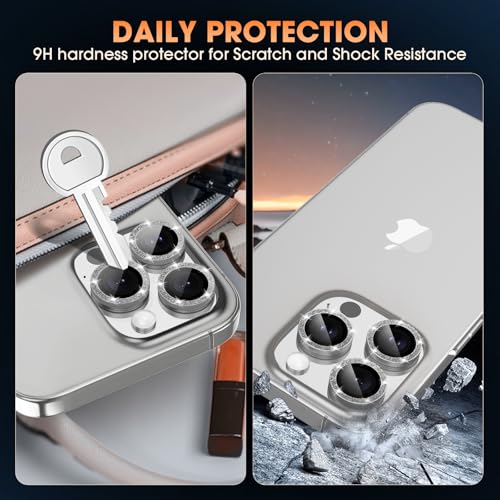 Image of Tempered Glass For Iphone 16 Pro /16 Pro Max Camera Lens Protector Bling Individual Metal Glitter Ring 9H Hardness Scratchproof Protector, Stylish Phone Accessories, Case Friendly (Glitter Gray)