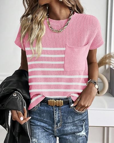 Image of KIRUNDO Summer Fall Short Sleeve Sweater for Women 2026 Casual Sweater Vest Cotton Knit Pullover Tank Tops Fashion Clothing