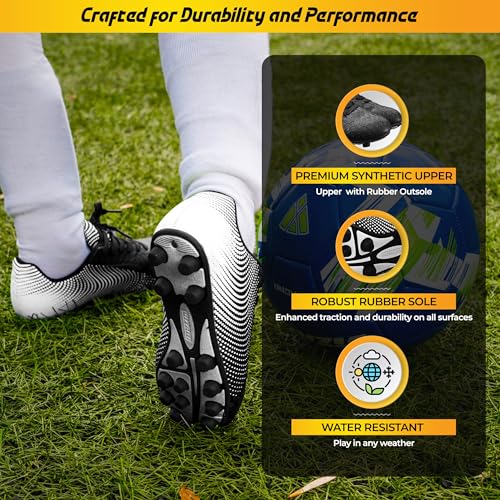 Vizari Stealth Firm Ground Soccer Cleats for Men & Women | Black Adult Football Shoes with Rubber Studs and Durable Synthetic Upper, Size - 6.5-13 (Unisex)4