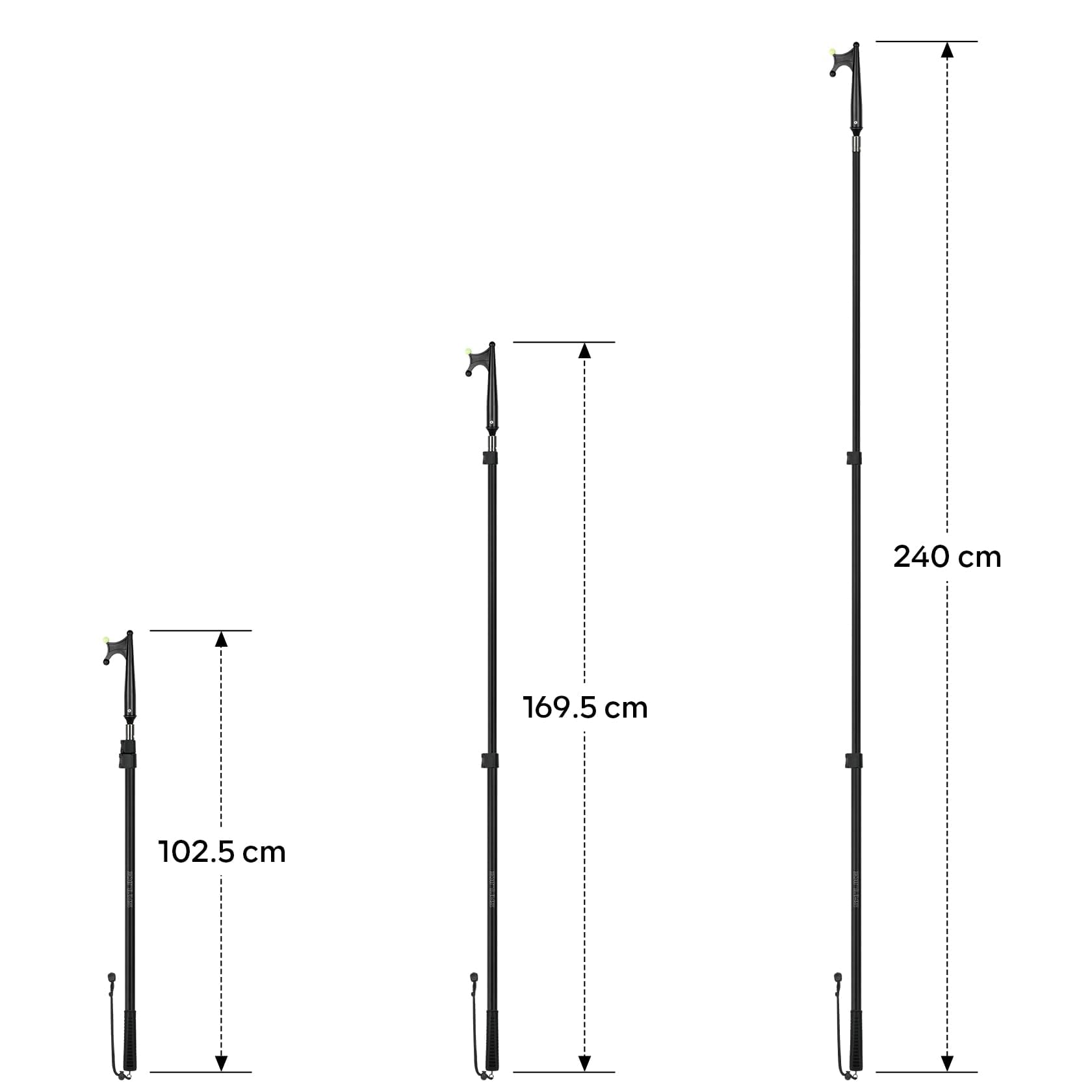 SANLIKE Teleskop-Bootshaken Aluminiumlegierung Klasse 3/5, rostfrei leicht mit Leuchtperlen, verstellbar 128/240/358/542cm Schwarz, Pontonboot Schubstange Bootszubehör zum Andocken