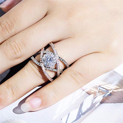 925 Sterling Silver White/Rose Gold X Criss Cross Ring Cubic Zirconia Rings CZ Diamond Multi Row Cross Knot Ring Eternity Engagement Wedding Band Ring for Women (US Code 6)