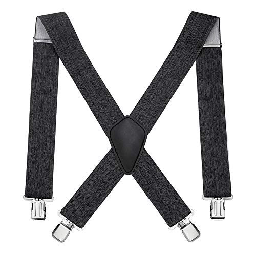 linjinde Braces for Men Wide 5 cm with Extra Strong 4 Metal Clips Long Grey Elastic Adjustable X Shape One Size for Adults Men Women Men (XXL 120 cm)