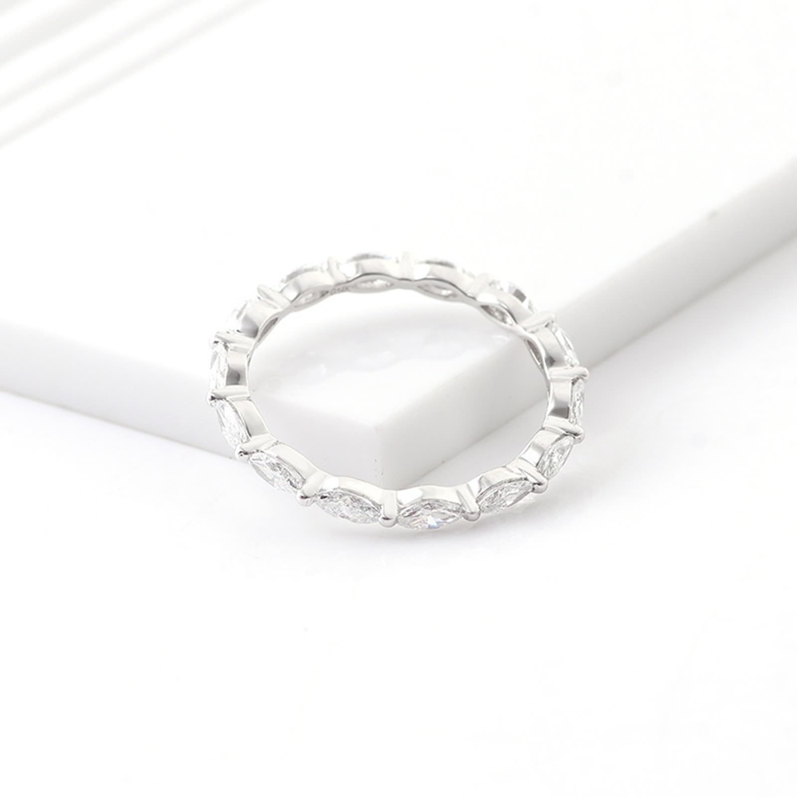 Anillo de graduación, anillo de banda de moissanita marquesa blanca plateada para aniversario, anillo de joyería para mujer