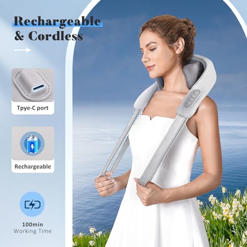 shiatsu neck and shoulder massager cordless neck and back massager with heat 4d deep tissue kneading massage pillow for shoulder back leg muscle pain relief gifts for mom woman dad men