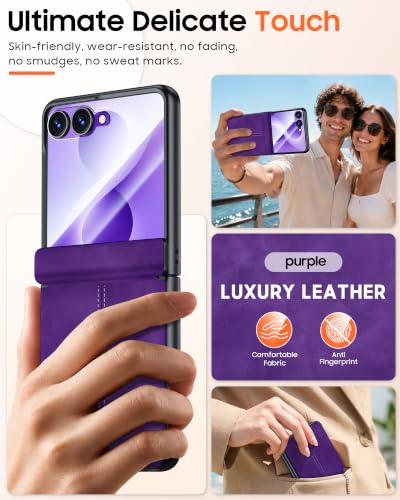 Image of for Galaxy Z Flip 8 Case with Hinge Protection & Screen Protector | Ultra-Thin PU Leather Matte PC Shockproof Cover, Slim Protective Phone Case for Galaxy Z Flip 8-Purple