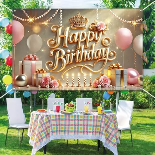 Banner Feliz Cumpleaños Princesa 71x43 Pulgadas Rosa Oro miniatura 6